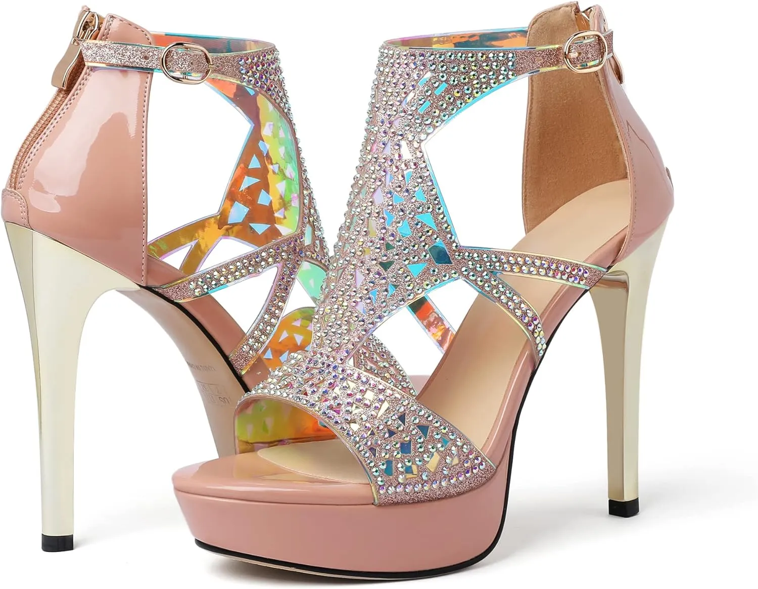Eldof High Heeled Sandals for Women, Open Toe Strappy Platform Sandals, Cutout Gladiator Heels with Rinestones, Pumps Shoes for Dress Party Evening Summer
