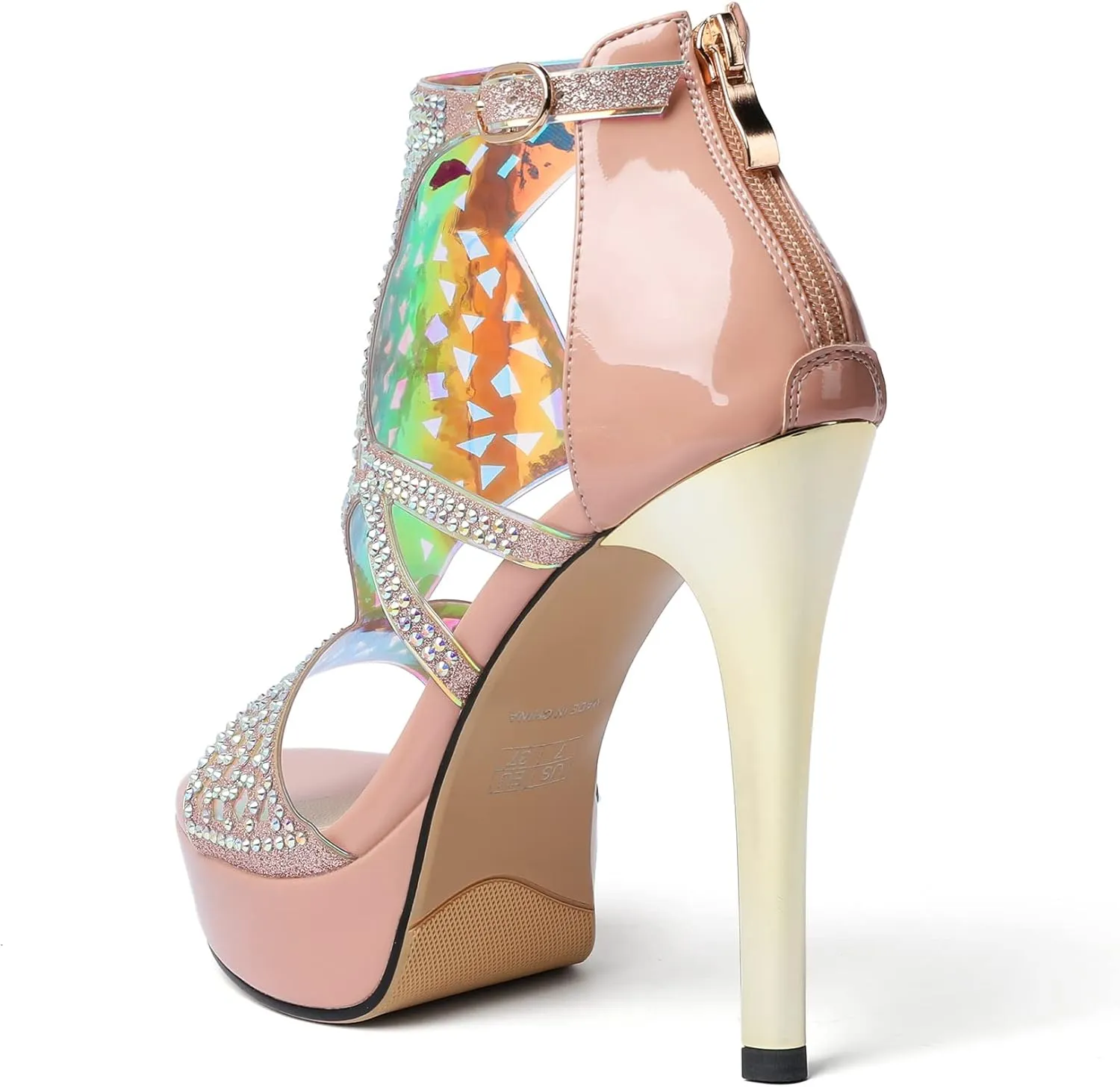 Eldof High Heeled Sandals for Women, Open Toe Strappy Platform Sandals, Cutout Gladiator Heels with Rinestones, Pumps Shoes for Dress Party Evening Summer
