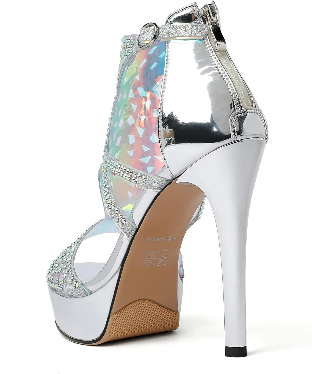 Eldof High Heeled Sandals for Women, Open Toe Strappy Platform Sandals, Cutout Gladiator Heels with Rinestones, Pumps Shoes for Dress Party Evening Summer