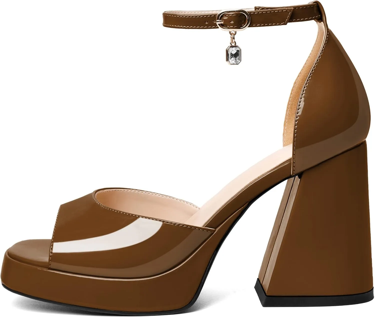 Eldof Platform Chunky Heels for Women Open Toe Heeled Sandals Ankle Strap Chunky High Heels Wedding Event Party Dress Shoes 4 Inches