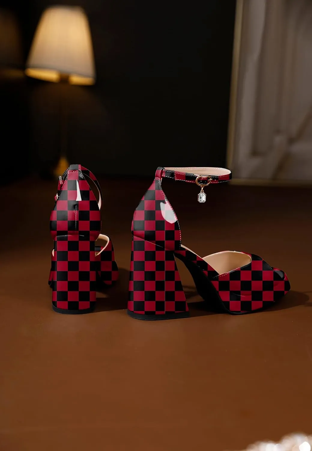 Eldof Platform Chunky Heels for Women Open Toe Heeled Sandals Ankle Strap Chunky High Heels Wedding Event Party Dress Shoes 4 Inches