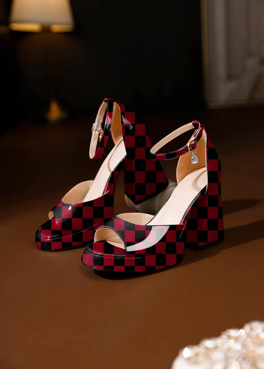 Eldof Platform Chunky Heels for Women Open Toe Heeled Sandals Ankle Strap Chunky High Heels Wedding Event Party Dress Shoes 4 Inches