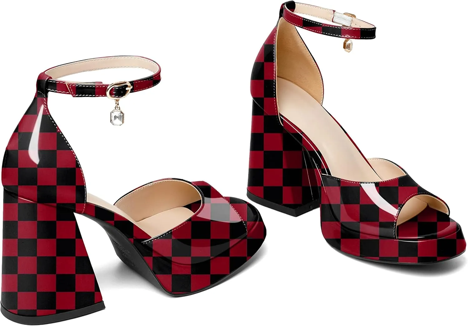 Eldof Platform Chunky Heels for Women Open Toe Heeled Sandals Ankle Strap Chunky High Heels Wedding Event Party Dress Shoes 4 Inches
