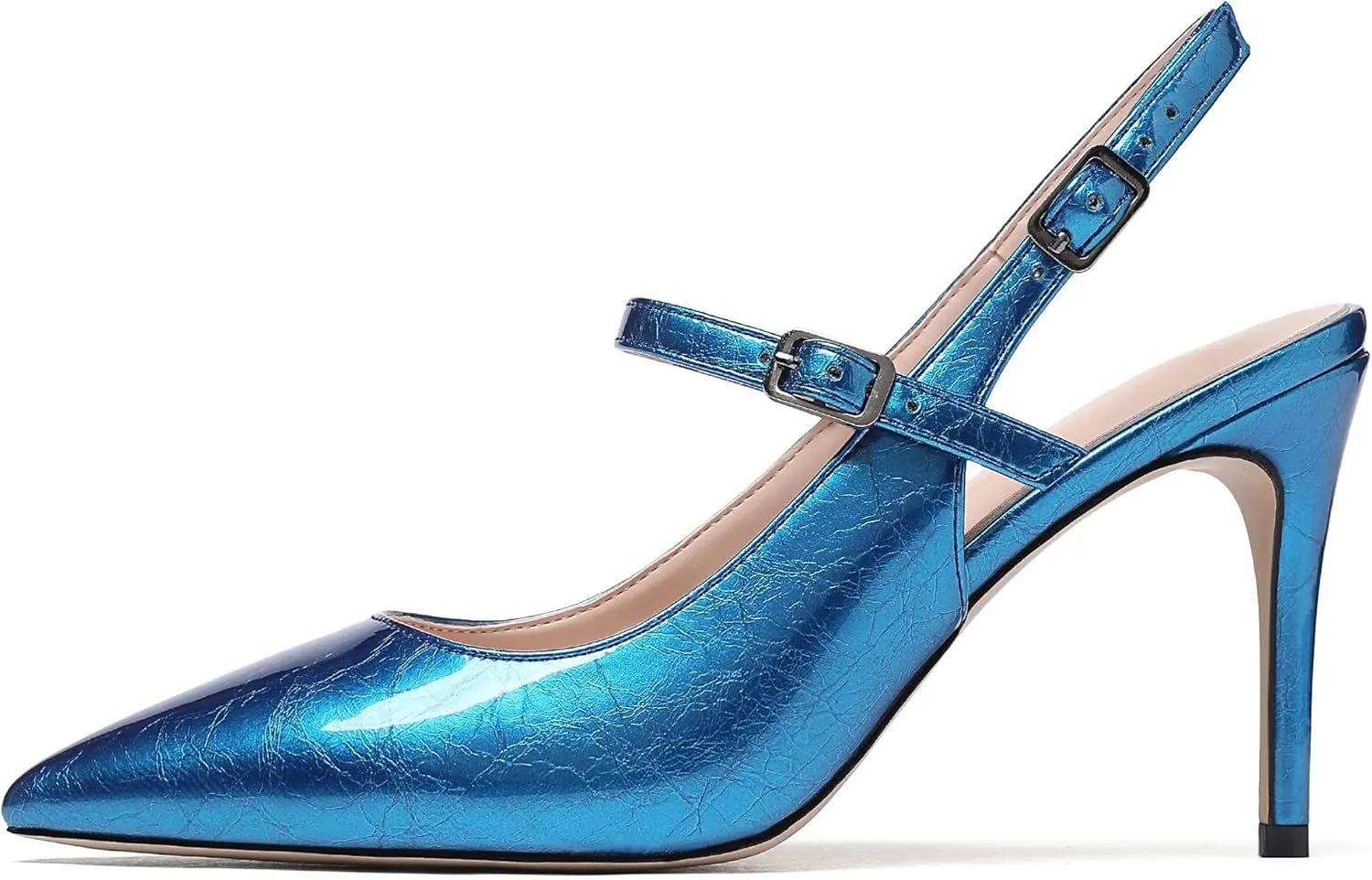 Eldof Women's High Heel Pumps, Pointed Toe Slingback Stiletto Heels with Adjustable Ankle Buckle, Classic Mary Jane Heels, 3.3 Inches Heeled Slingbacks Office Dress Shoes