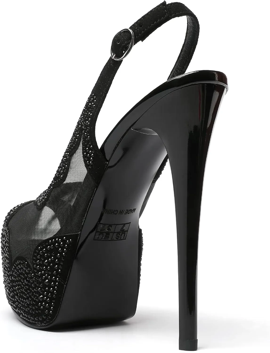 Eldof Women's High Heels Platform Shoes Peep Toe Slingbacks Pumps Rhinestones Sequins Lace Flowers Hollow Heels Sexy Stiletto Sandals for Dress Wedding Party