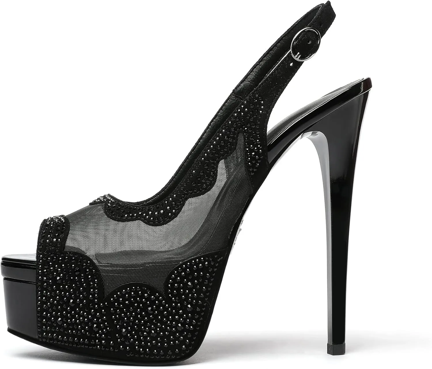 Eldof Women's High Heels Platform Shoes Peep Toe Slingbacks Pumps Rhinestones Sequins Lace Flowers Hollow Heels Sexy Stiletto Sandals for Dress Wedding Party