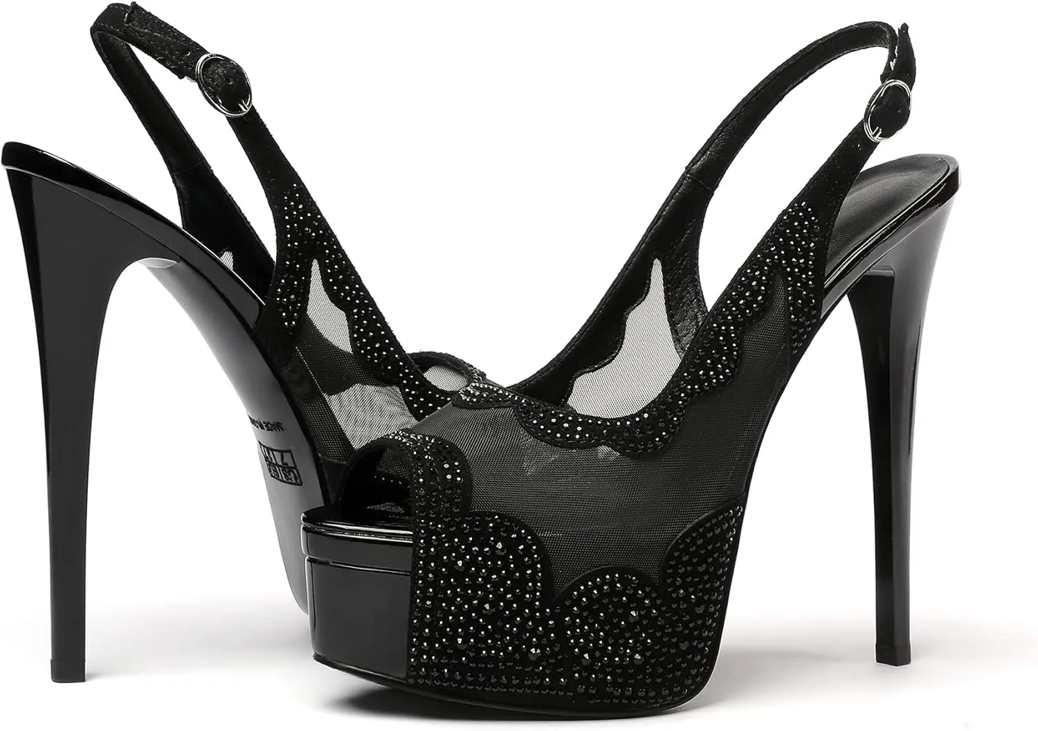 Eldof Women's High Heels Platform Shoes Peep Toe Slingbacks Pumps Rhinestones Sequins Lace Flowers Hollow Heels Sexy Stiletto Sandals for Dress Wedding Party