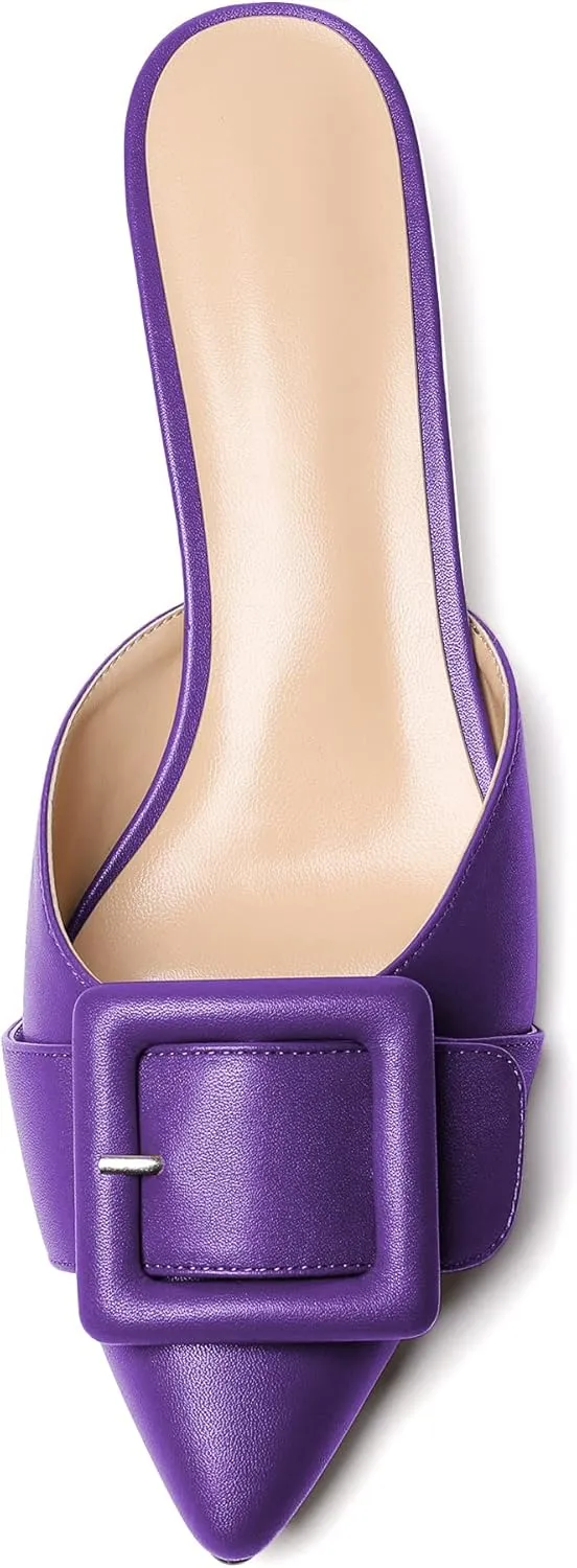 Eldof Women's Kitten Heel Sandals, Pointed Toe Low Heeled Mules, Slip On Low Heels Pump Slippers for Dress Wedding Ladies Shoes