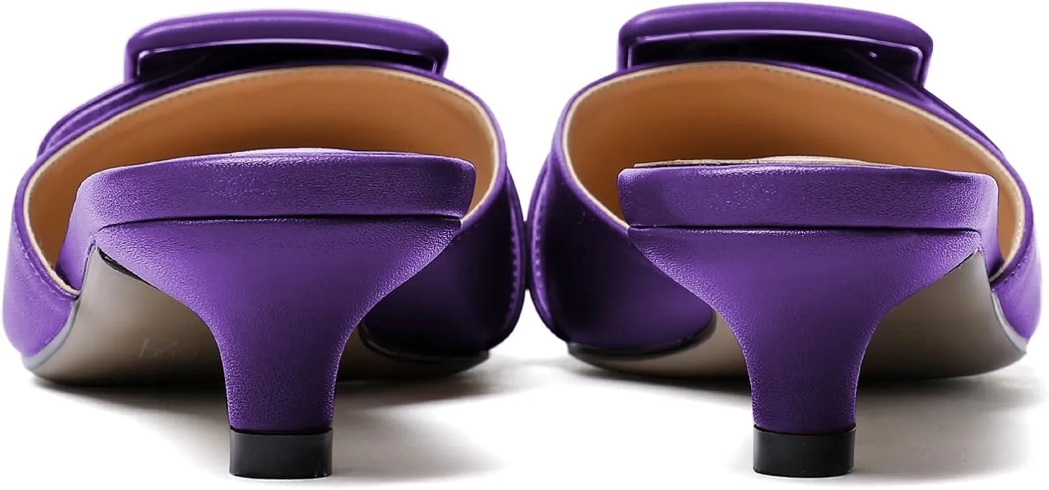 Eldof Women's Kitten Heel Sandals, Pointed Toe Low Heeled Mules, Slip On Low Heels Pump Slippers for Dress Wedding Ladies Shoes