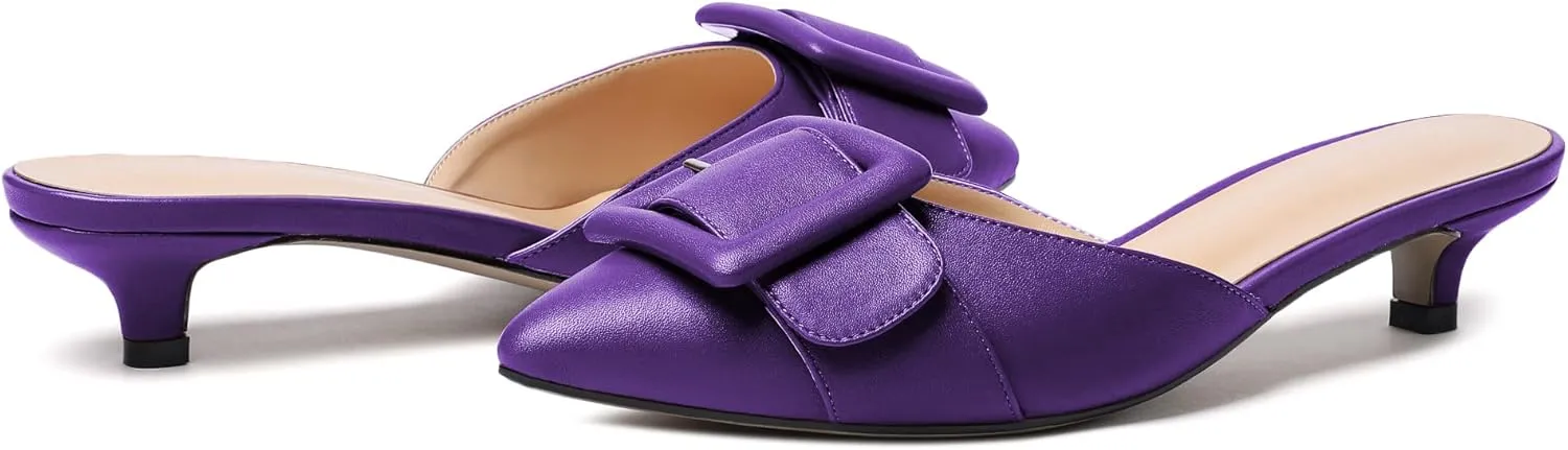 Eldof Women's Kitten Heel Sandals, Pointed Toe Low Heeled Mules, Slip On Low Heels Pump Slippers for Dress Wedding Ladies Shoes