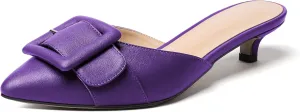 Eldof Women's Kitten Heel Sandals, Pointed Toe Low Heeled Mules, Slip On Low Heels Pump Slippers for Dress Wedding Ladies Shoes