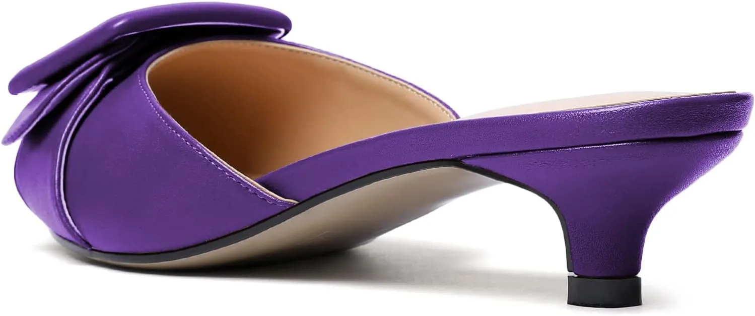 Eldof Women's Kitten Heel Sandals, Pointed Toe Low Heeled Mules, Slip On Low Heels Pump Slippers for Dress Wedding Ladies Shoes