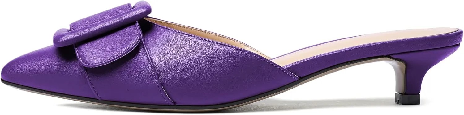 Eldof Women's Kitten Heel Sandals, Pointed Toe Low Heeled Mules, Slip On Low Heels Pump Slippers for Dress Wedding Ladies Shoes