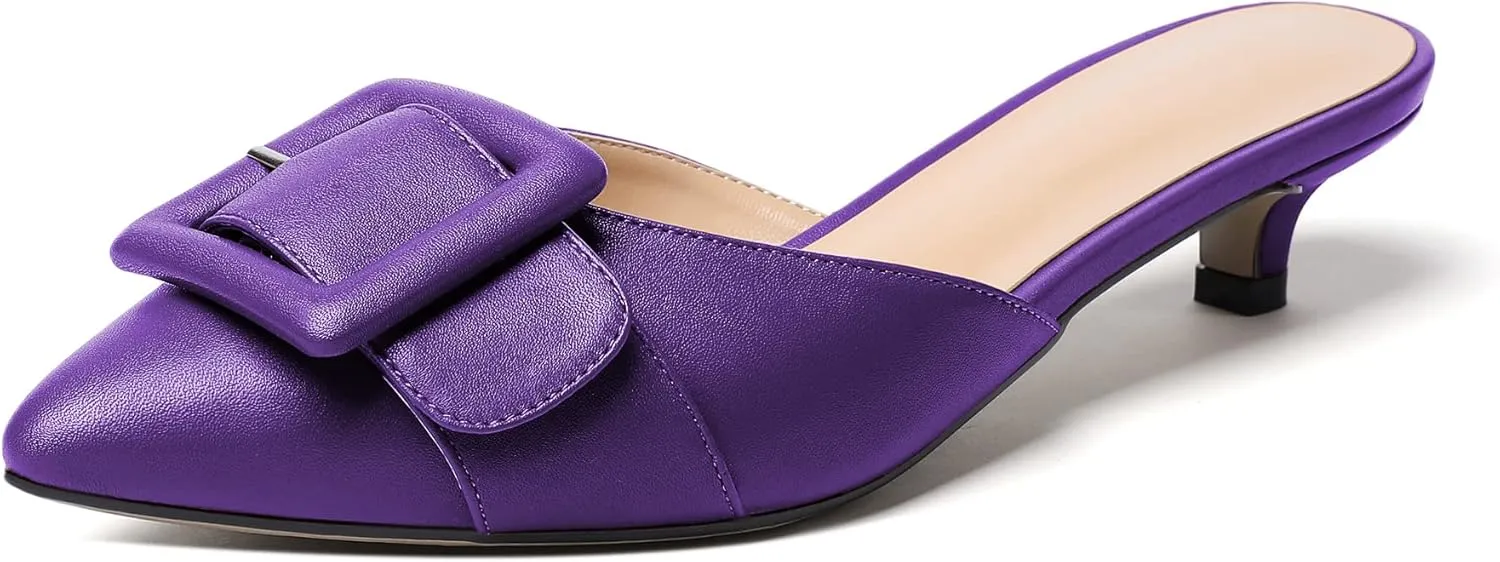 Eldof Women's Kitten Heel Sandals, Pointed Toe Low Heeled Mules, Slip On Low Heels Pump Slippers for Dress Wedding Ladies Shoes