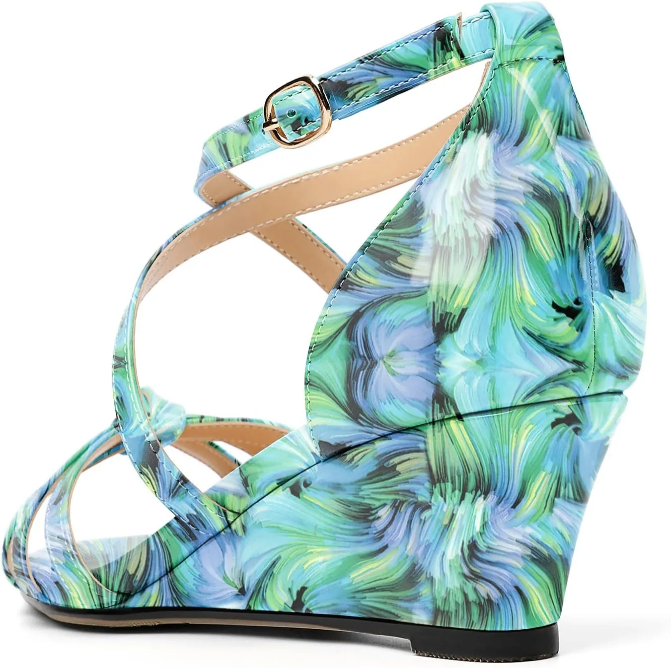 Eldof Women's Open Toe Ankle Strap Criss Cross Wedge Sandals 2 Inches Low Heel Wedge Pumps Shoes for Dress Casual Work Event