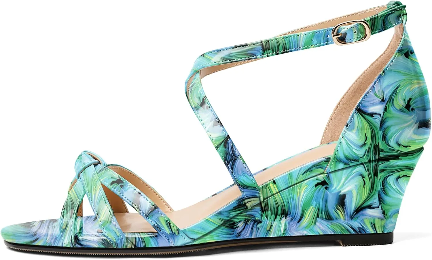 Eldof Women's Open Toe Ankle Strap Criss Cross Wedge Sandals 2 Inches Low Heel Wedge Pumps Shoes for Dress Casual Work Event