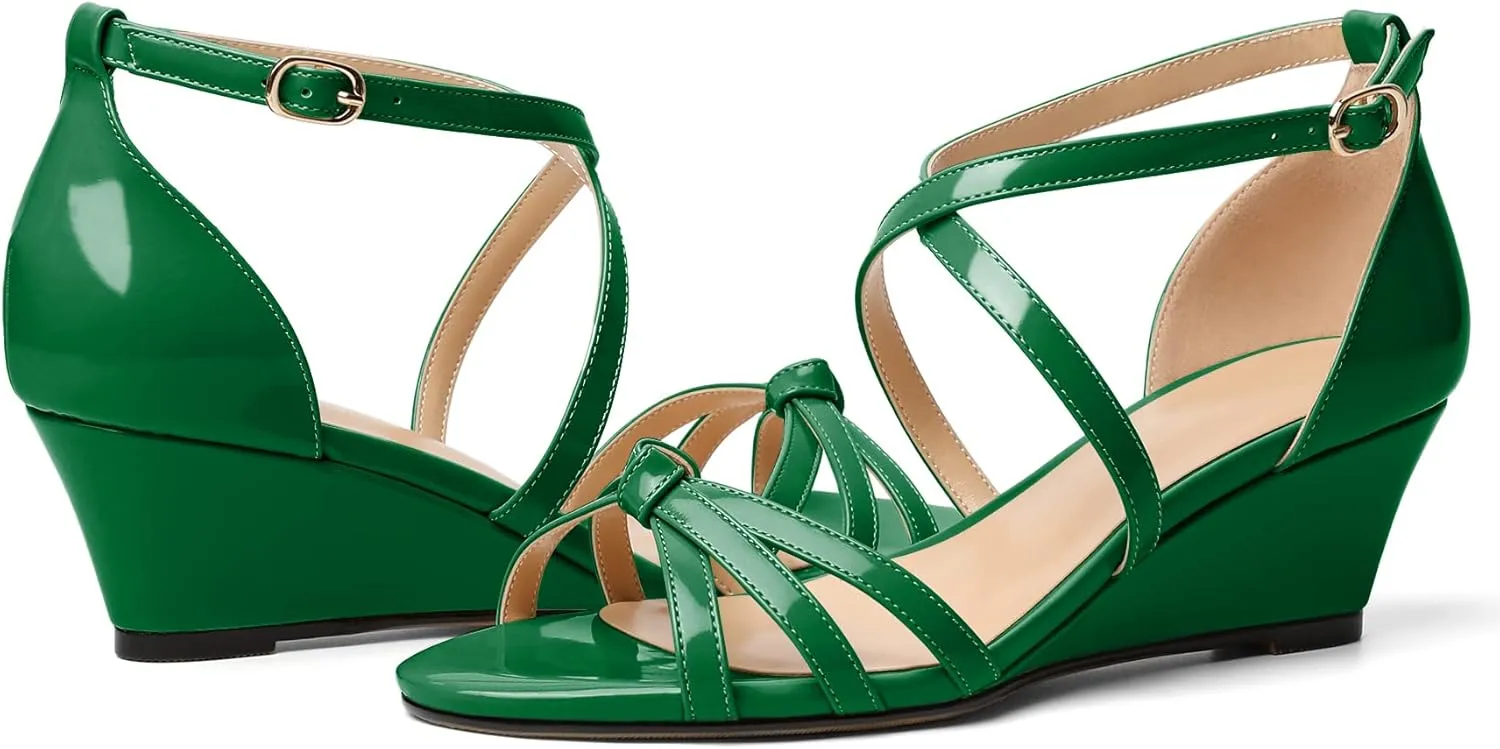 Eldof Women's Open Toe Ankle Strap Criss Cross Wedge Sandals 2 Inches Low Heel Wedge Pumps Shoes for Dress Casual Work Event