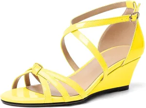 Eldof Women's Open Toe Ankle Strap Criss Cross Wedge Sandals 2 Inches Low Heel Wedge Pumps Shoes for Dress Casual Work Event