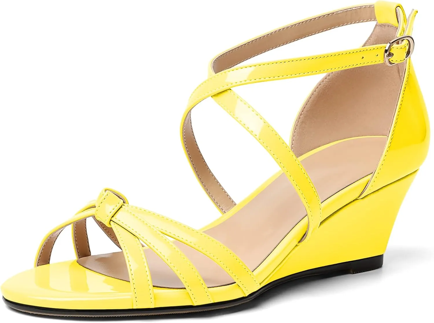 Eldof Women's Open Toe Ankle Strap Criss Cross Wedge Sandals 2 Inches Low Heel Wedge Pumps Shoes for Dress Casual Work Event