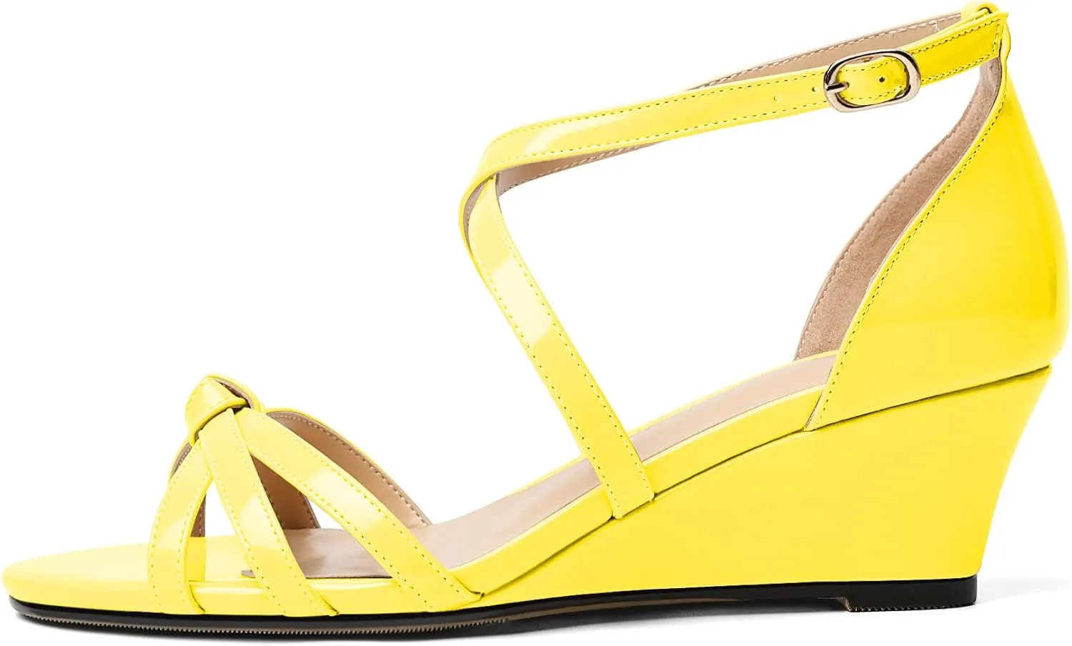 Eldof Women's Open Toe Ankle Strap Criss Cross Wedge Sandals 2 Inches Low Heel Wedge Pumps Shoes for Dress Casual Work Event