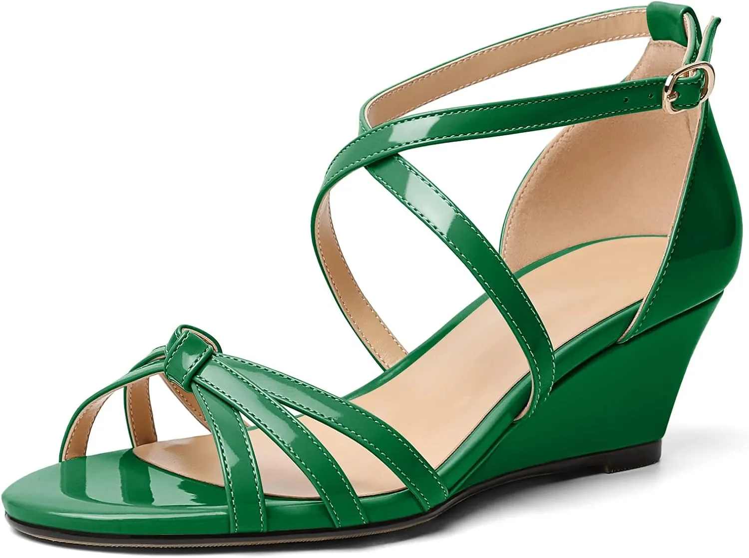 Eldof Women's Open Toe Ankle Strap Criss Cross Wedge Sandals 2 Inches Low Heel Wedge Pumps Shoes for Dress Casual Work Event