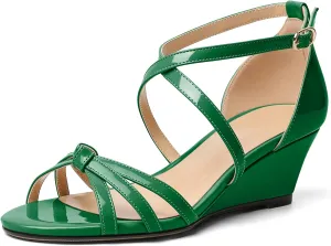 Eldof Women's Open Toe Ankle Strap Criss Cross Wedge Sandals 2 Inches Low Heel Wedge Pumps Shoes for Dress Casual Work Event