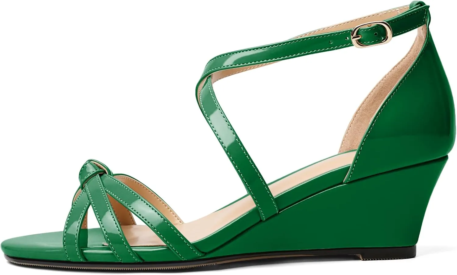 Eldof Women's Open Toe Ankle Strap Criss Cross Wedge Sandals 2 Inches Low Heel Wedge Pumps Shoes for Dress Casual Work Event