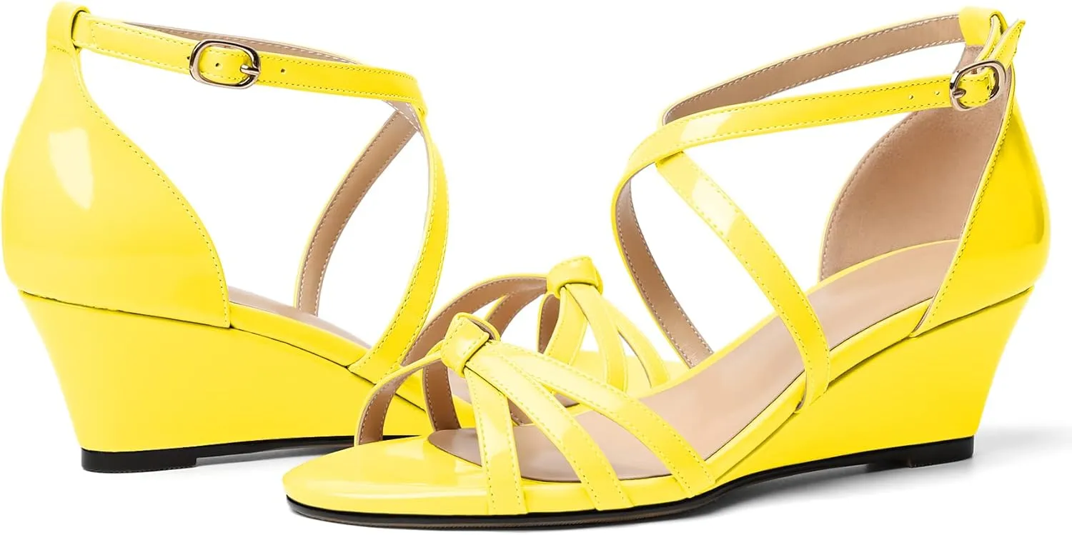 Eldof Women's Open Toe Ankle Strap Criss Cross Wedge Sandals 2 Inches Low Heel Wedge Pumps Shoes for Dress Casual Work Event