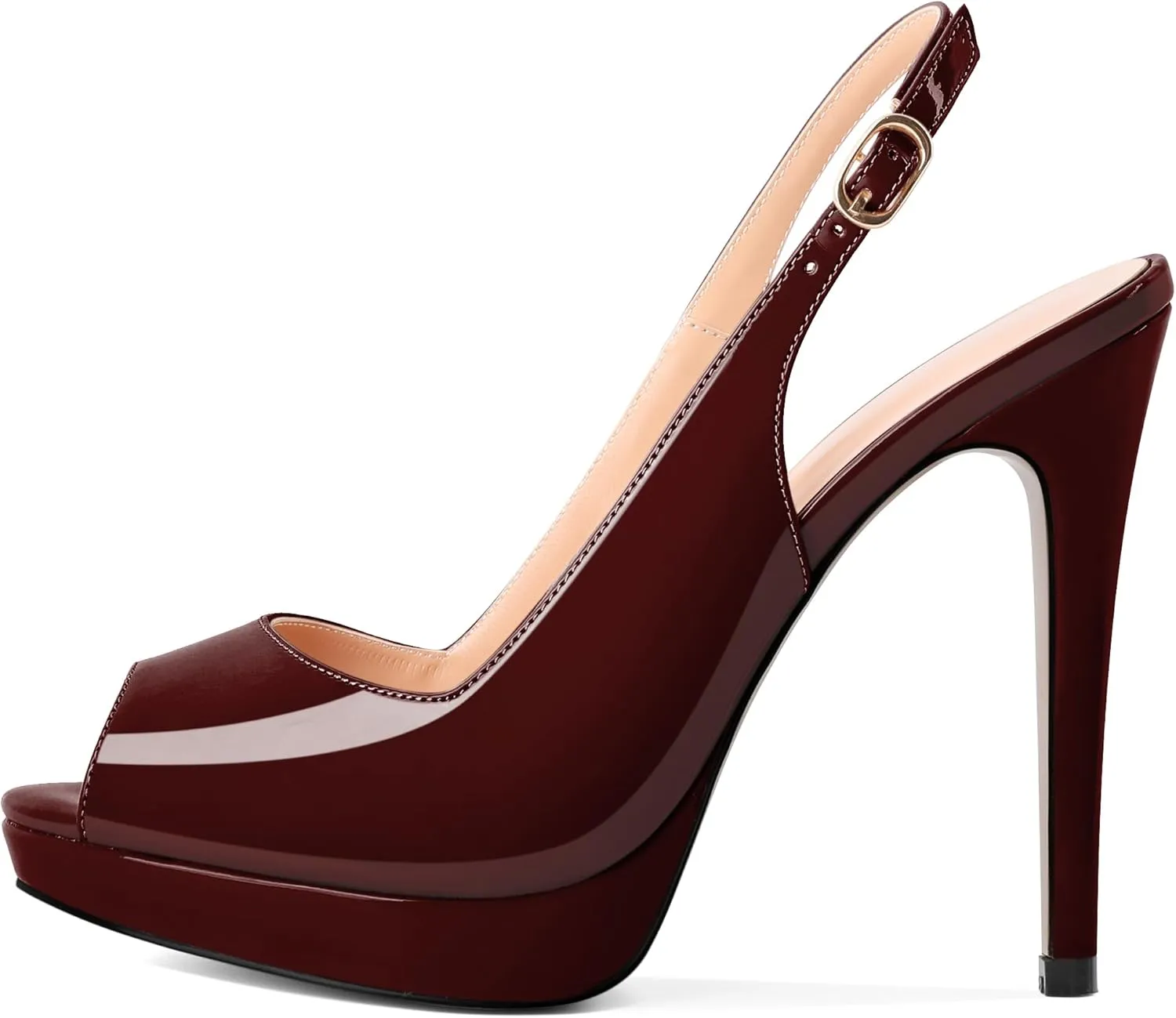 Eldof Women's Peep Toe Stiletto High Heel Platform Slingback Ankle Strap Pumps Wedding Dress Party Sandals 4.7 Inches