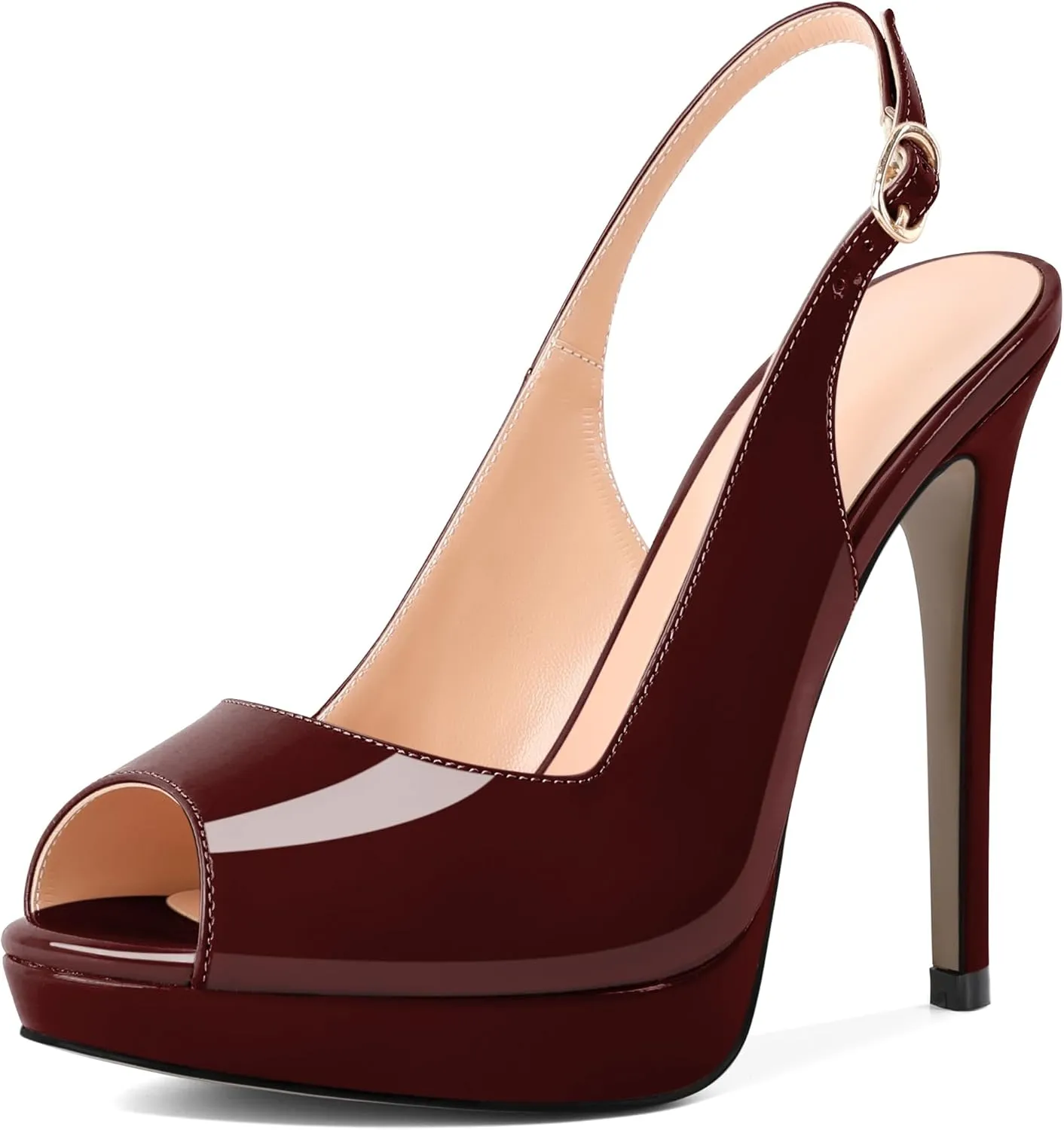 Eldof Women's Peep Toe Stiletto High Heel Platform Slingback Ankle Strap Pumps Wedding Dress Party Sandals 4.7 Inches