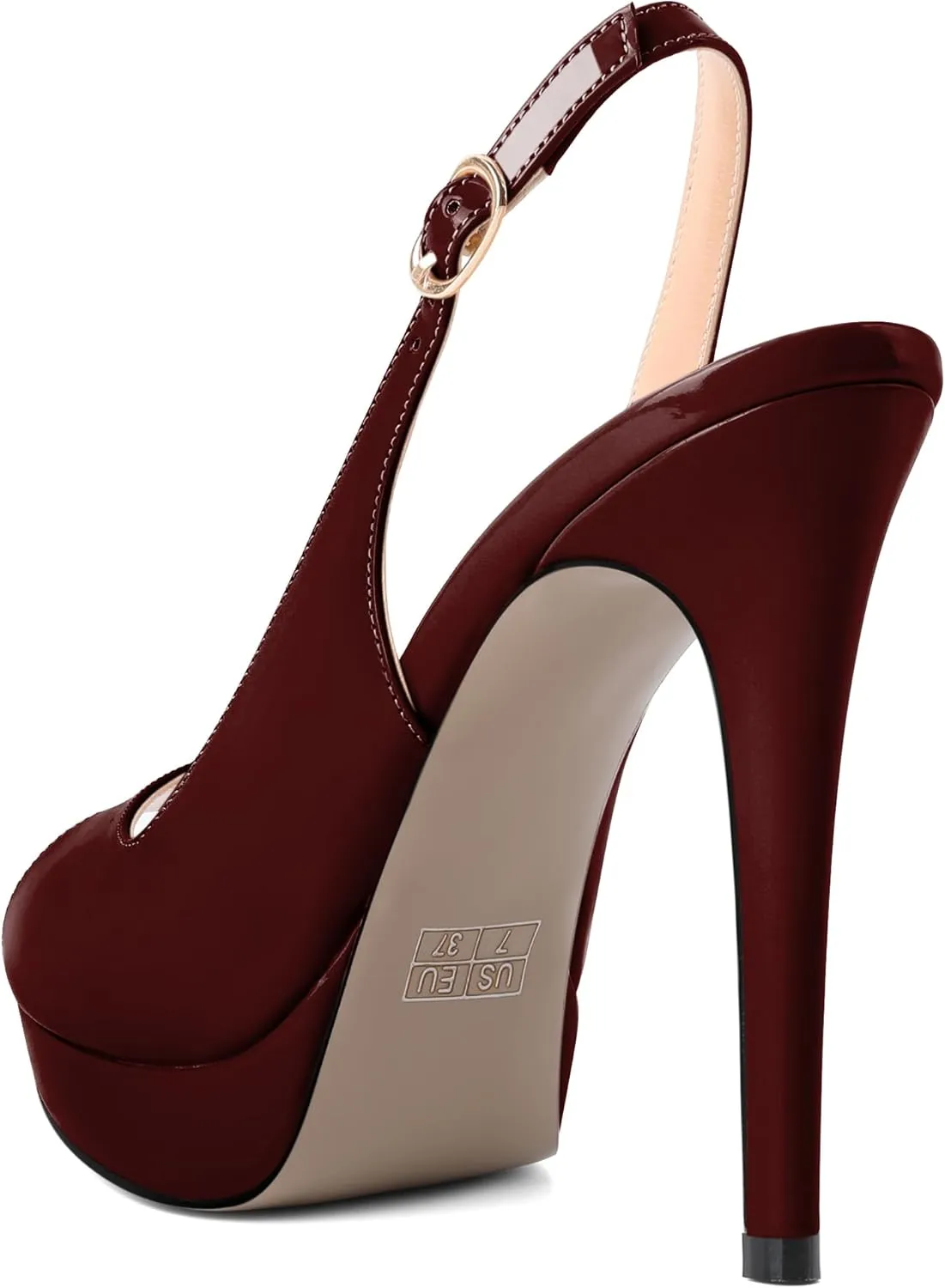 Eldof Women's Peep Toe Stiletto High Heel Platform Slingback Ankle Strap Pumps Wedding Dress Party Sandals 4.7 Inches