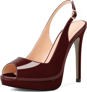 Eldof Women's Peep Toe Stiletto High Heel Platform Slingback Ankle Strap Pumps Wedding Dress Party Sandals 4.7 Inches