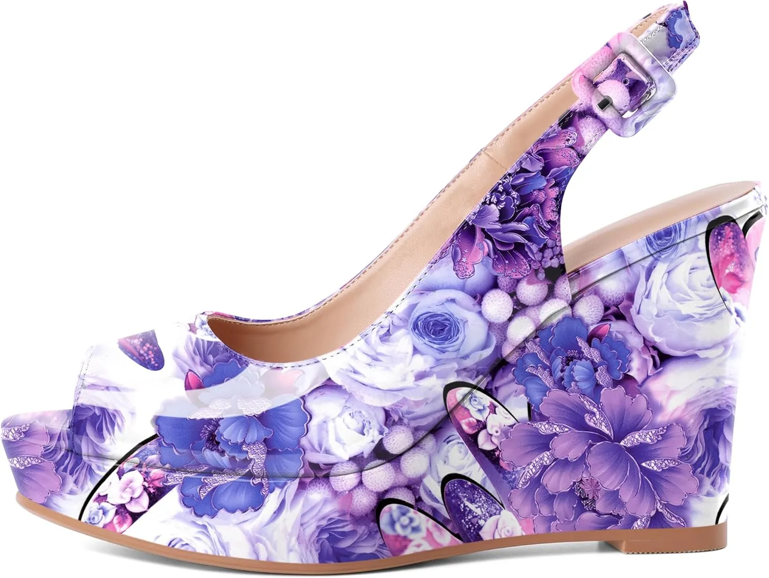Eldof Women's Peep Toe Wedge Heels Slingback Platform High Pumps Party Dress Casual Sandals 4 Inches