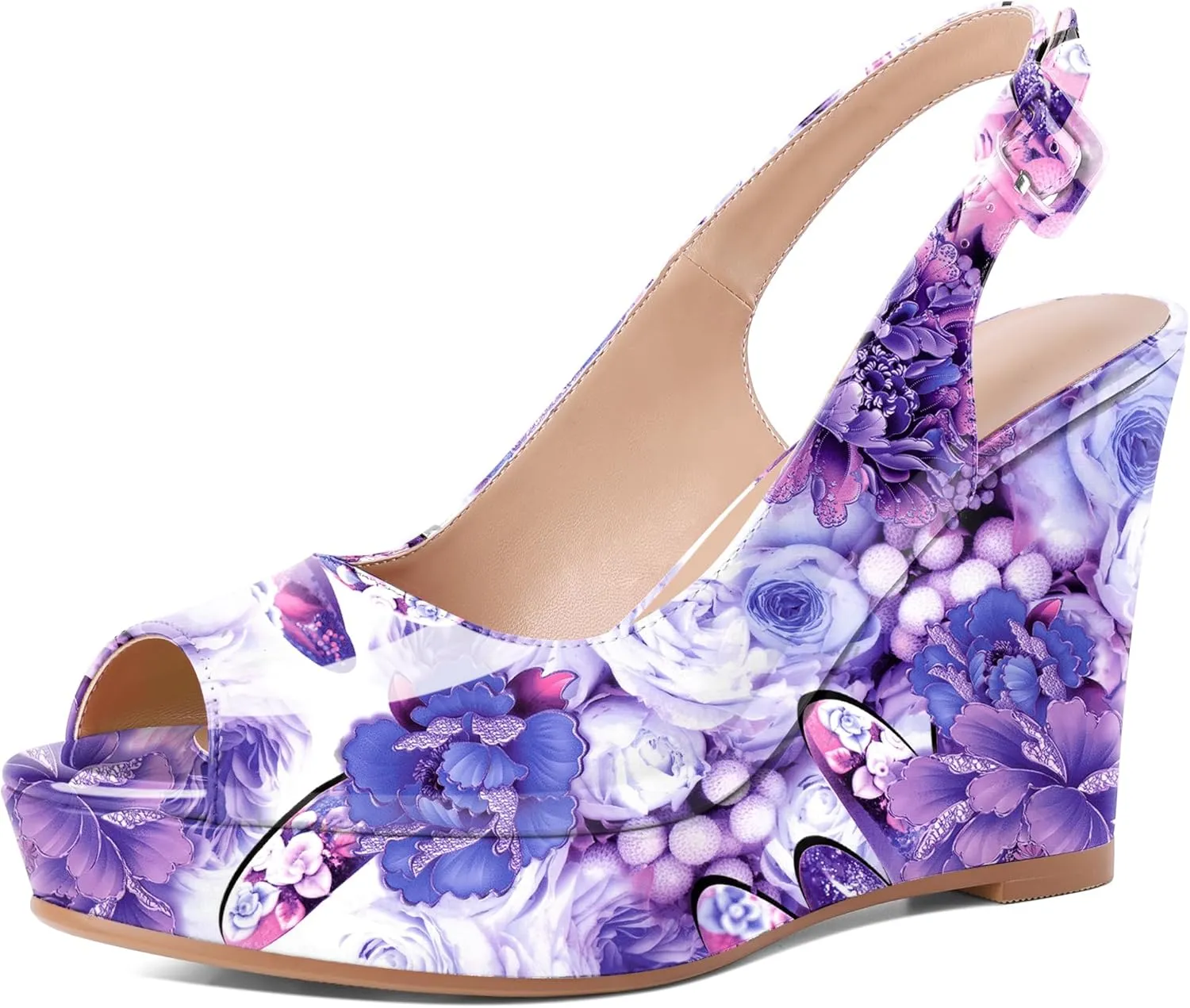 Eldof Women's Peep Toe Wedge Heels Slingback Platform High Pumps Party Dress Casual Sandals 4 Inches