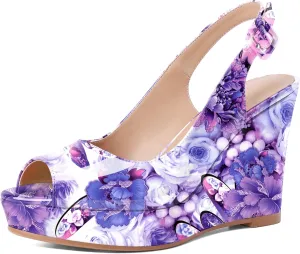 Eldof Women's Peep Toe Wedge Heels Slingback Platform High Pumps Party Dress Casual Sandals 4 Inches