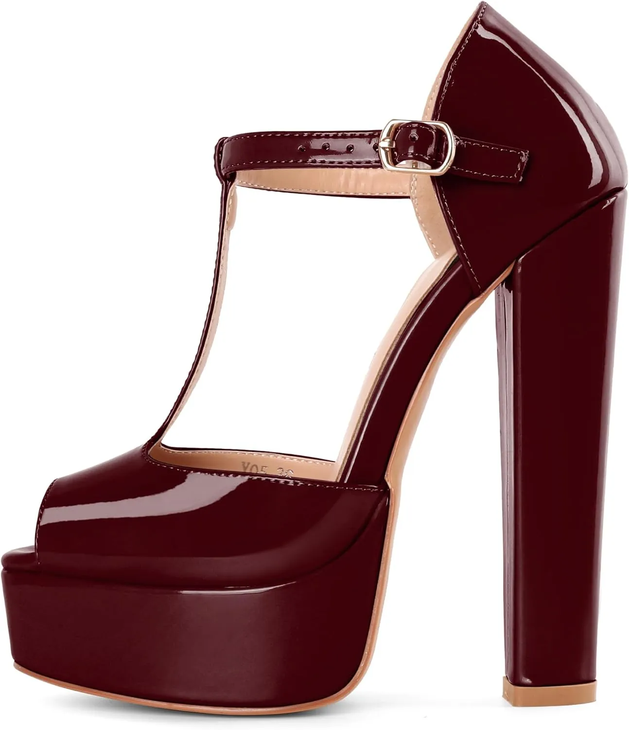 Eldof Women's Platform Chunky High Heels Ankle T Strap Square Peep Toe Sandals Party Dress Casual Shoes 6 Inches
