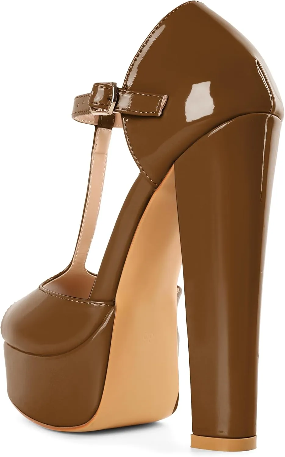 Eldof Women's Platform Chunky High Heels Ankle T Strap Square Peep Toe Sandals Party Dress Casual Shoes 6 Inches