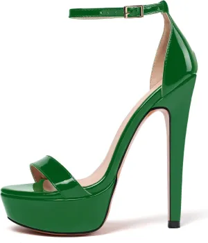 Eldof Women's Platform Sandals Ankle Strap 15cm Single Band Stiletto Sexy High Heel Sandals for Party Wedding Dress