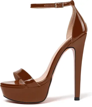 Eldof Women's Platform Sandals Ankle Strap 15cm Single Band Stiletto Sexy High Heel Sandals for Party Wedding Dress