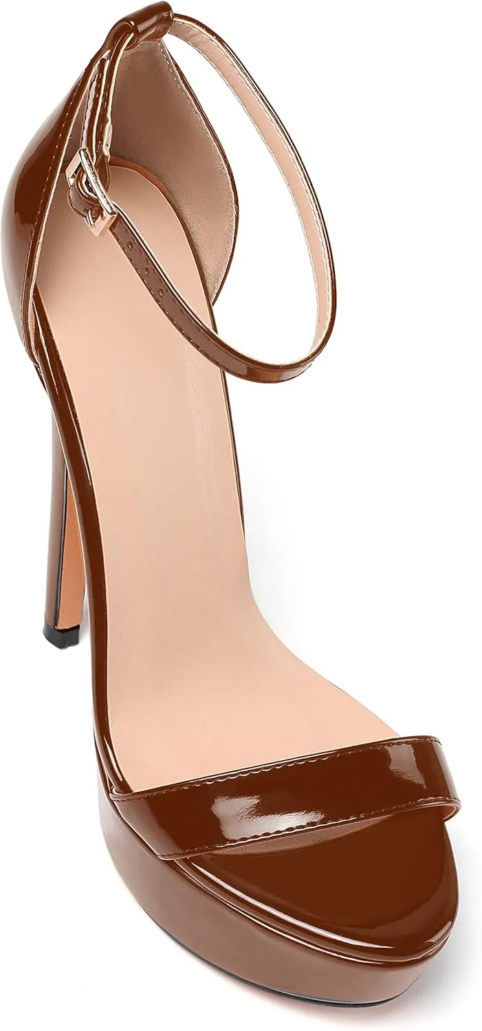 Eldof Women's Platform Sandals Ankle Strap 15cm Single Band Stiletto Sexy High Heel Sandals for Party Wedding Dress