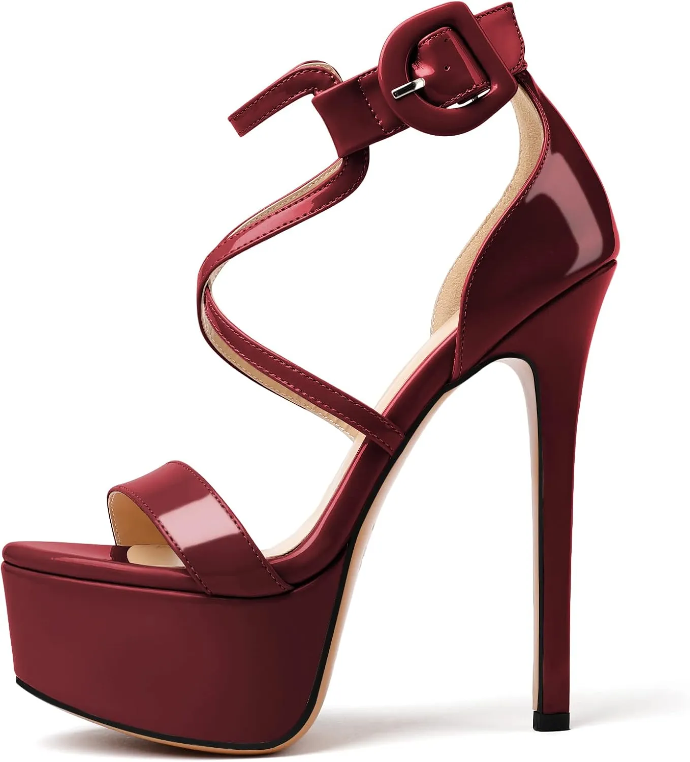 Eldof Women's Platform Sandals Ankle Strap 5.9" High Heels Cross Strap Stilettos Open Toe Ankle Strap Crisscross Sandals