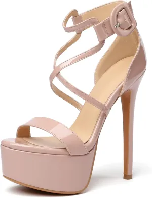 Eldof Women's Platform Sandals Ankle Strap 5.9" High Heels Cross Strap Stilettos Open Toe Ankle Strap Crisscross Sandals