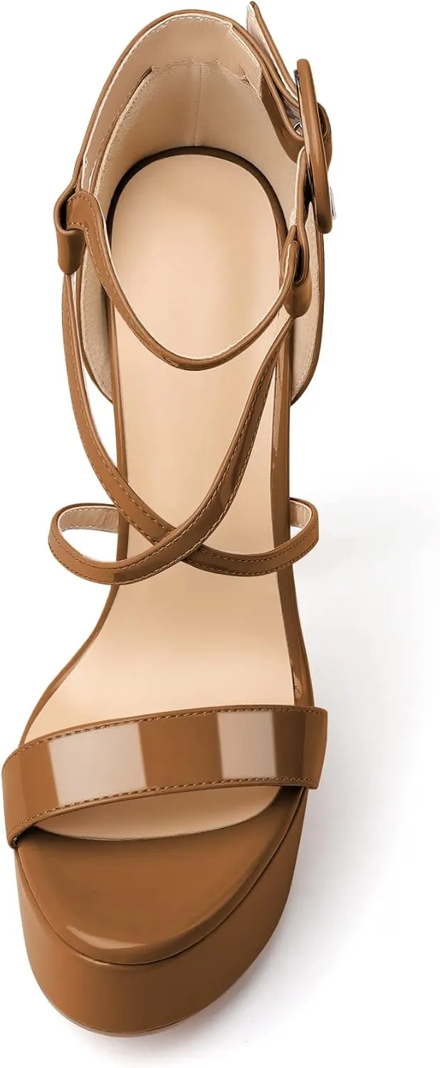 Eldof Women's Platform Sandals Ankle Strap 5.9" High Heels Cross Strap Stilettos Open Toe Ankle Strap Crisscross Sandals