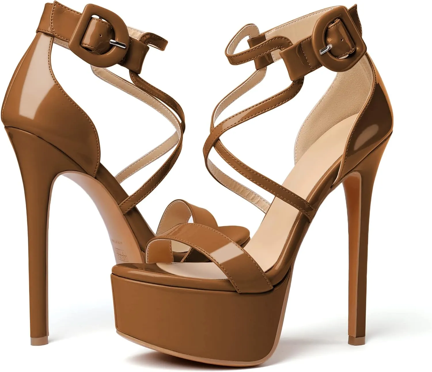 Eldof Women's Platform Sandals Ankle Strap 5.9" High Heels Cross Strap Stilettos Open Toe Ankle Strap Crisscross Sandals