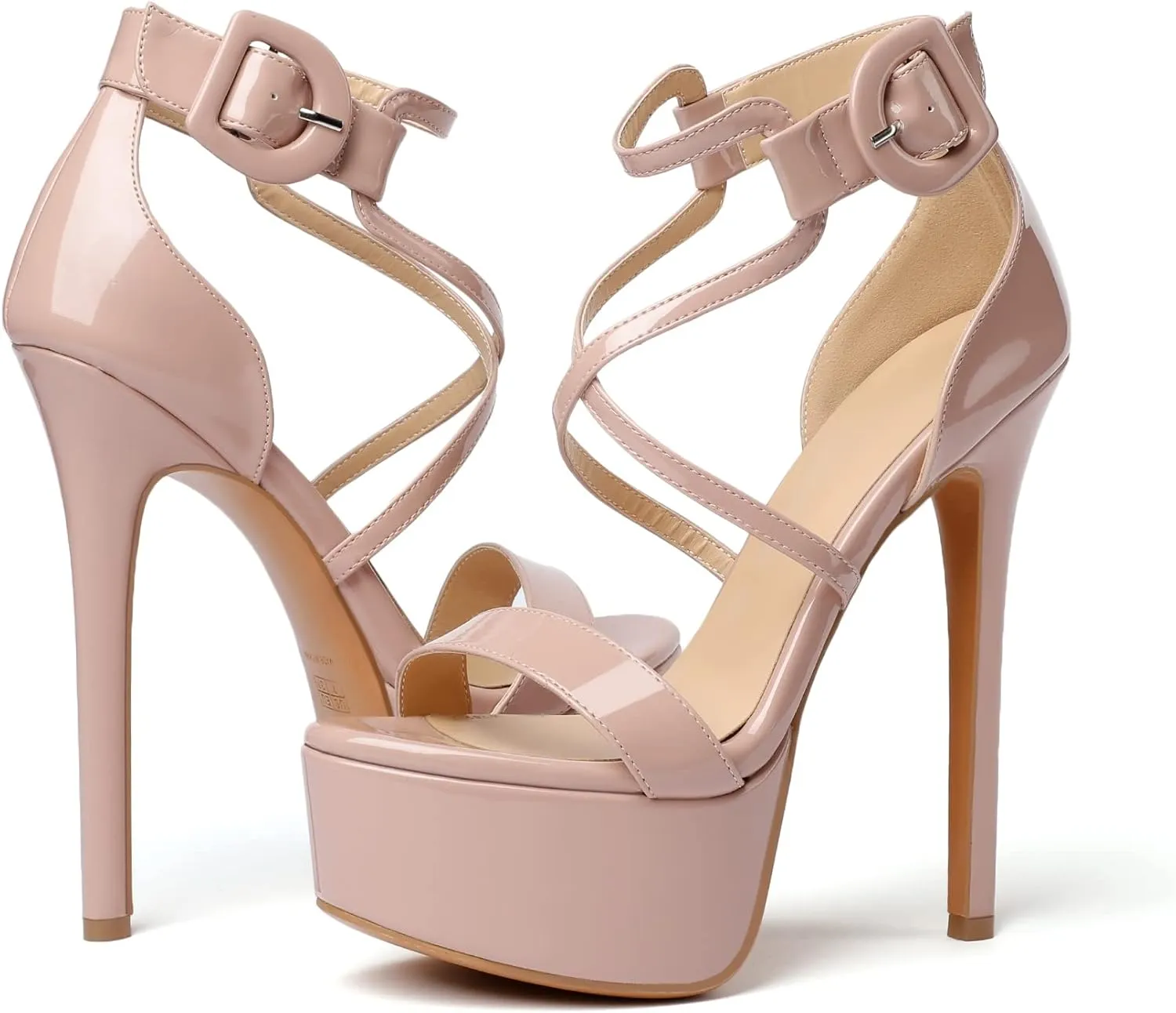 Eldof Women's Platform Sandals Ankle Strap 5.9" High Heels Cross Strap Stilettos Open Toe Ankle Strap Crisscross Sandals