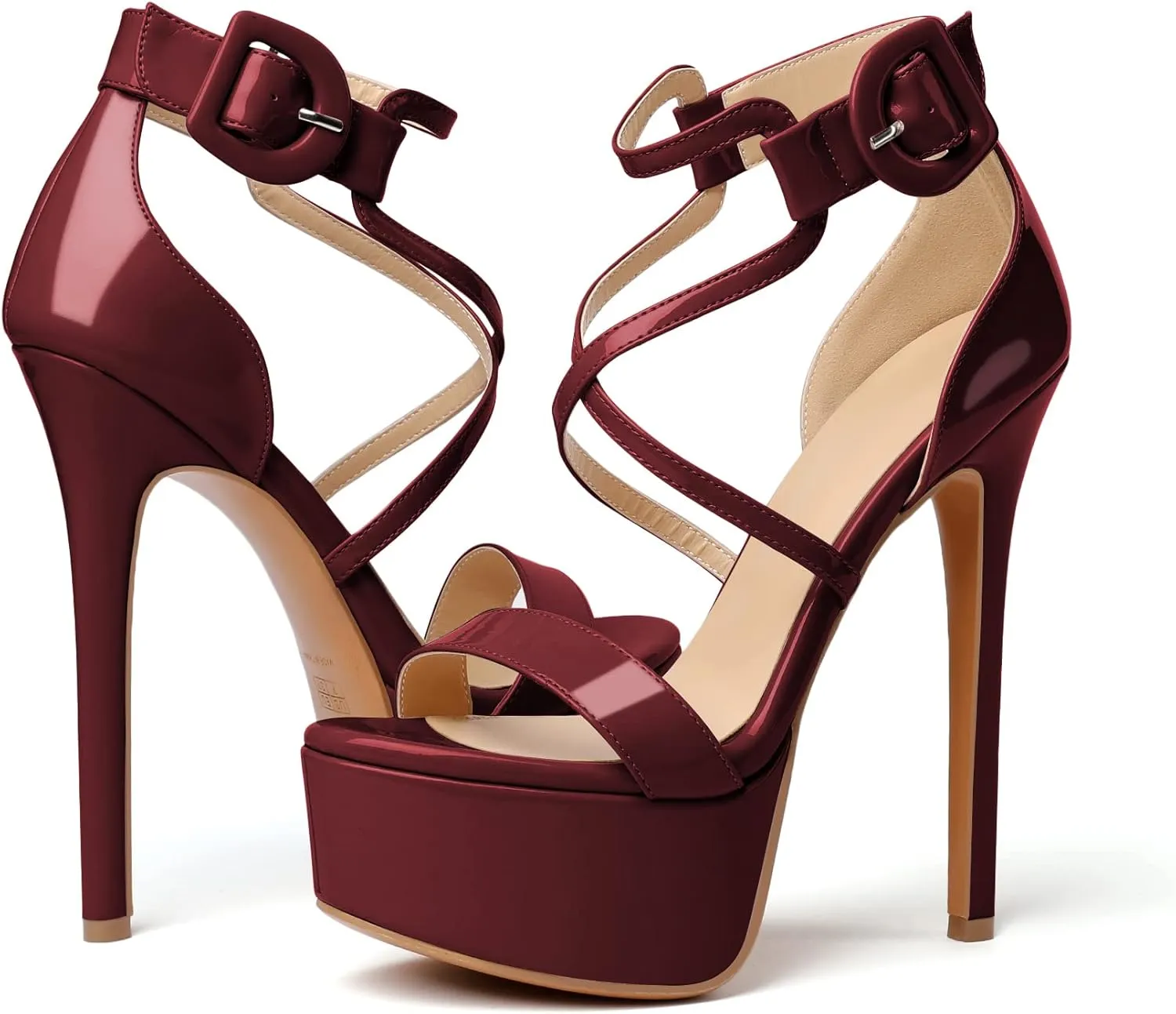 Eldof Women's Platform Sandals Ankle Strap 5.9" High Heels Cross Strap Stilettos Open Toe Ankle Strap Crisscross Sandals