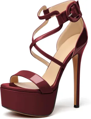 Eldof Women's Platform Sandals Ankle Strap 5.9" High Heels Cross Strap Stilettos Open Toe Ankle Strap Crisscross Sandals