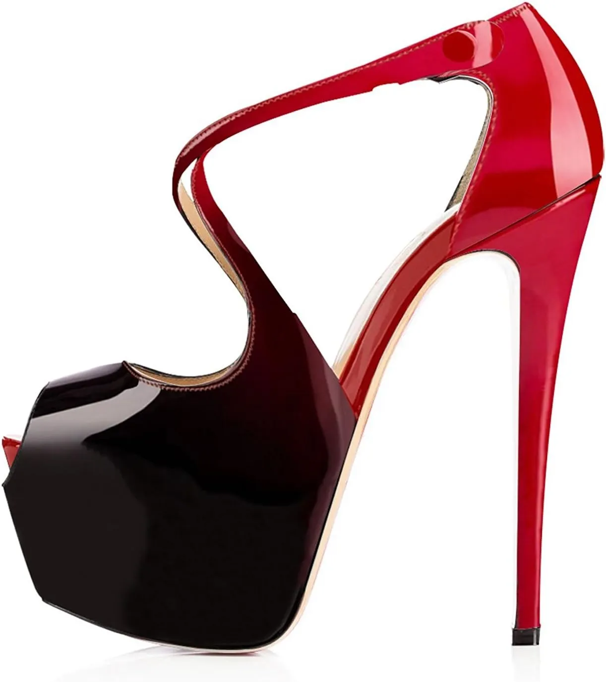 Eldof Women's Platform Stilettos Sandals with Cross Strap, Criss cross heels, 15cm High Heel Peep Toe Pumps