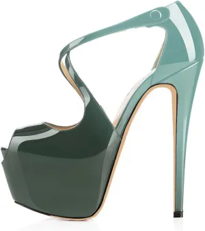 Eldof Women's Platform Stilettos Sandals with Cross Strap, Criss cross heels, 15cm High Heel Peep Toe Pumps