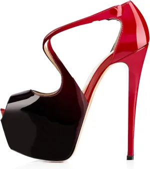 Eldof Women's Platform Stilettos Sandals with Cross Strap, Criss cross heels, 15cm High Heel Peep Toe Pumps